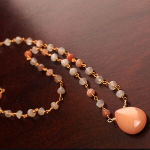 Peach Moonstone, Wire Wrapped, Rosary Stile Necklace